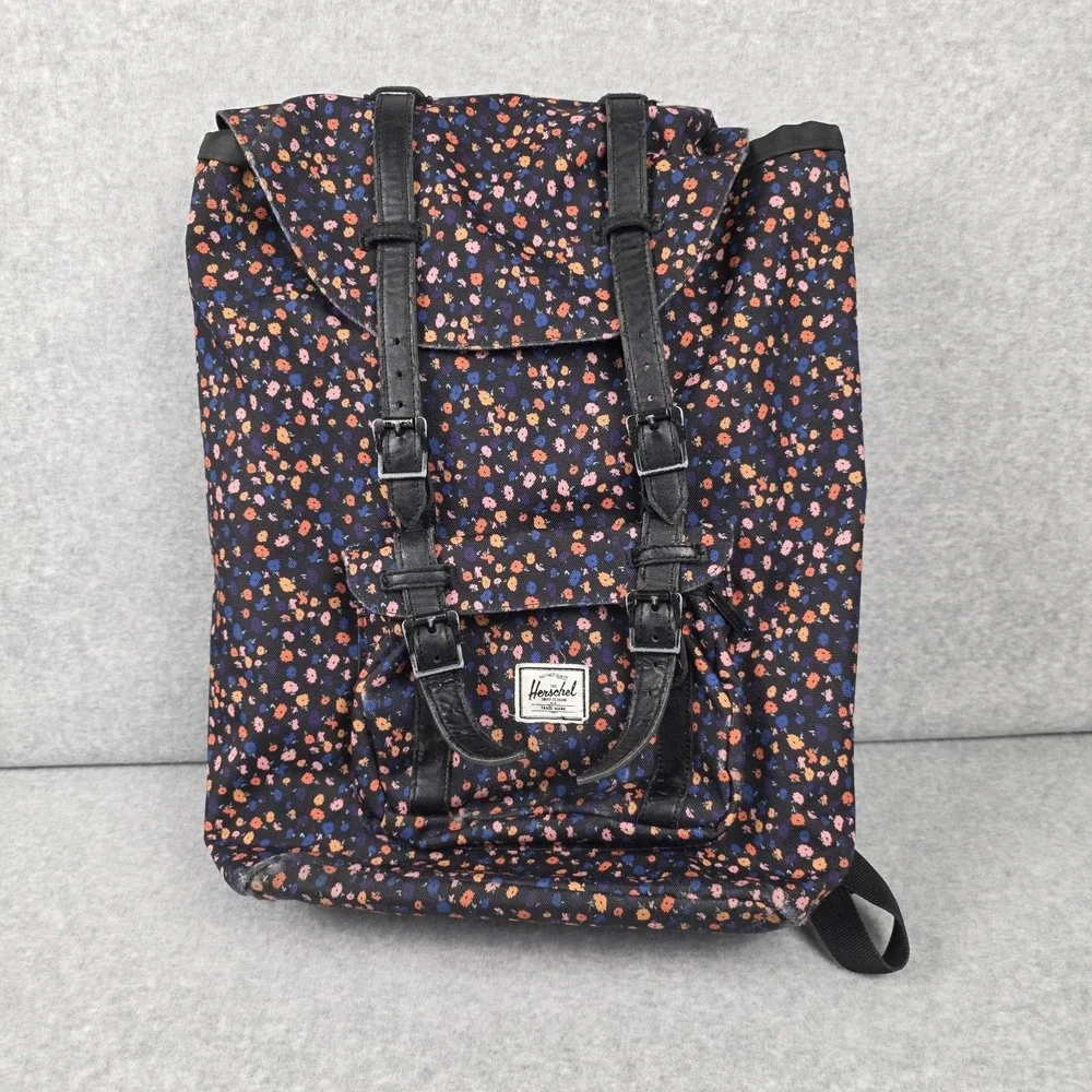 Herschel Backpack Black Floral Goth Laptop Compartment Women School Travel‎ Bag